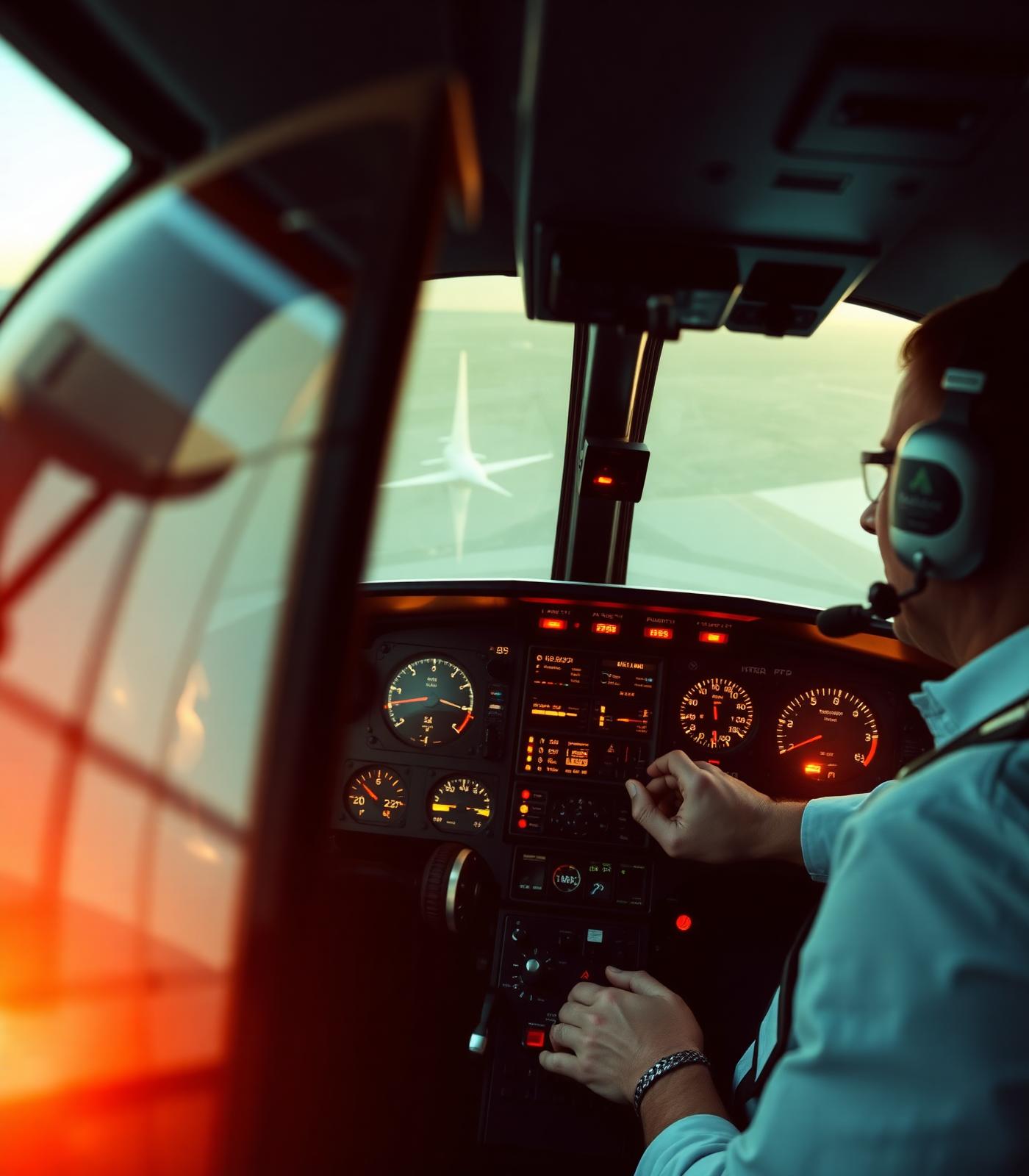 Pilot at the controls of a modern helicopter cockpit